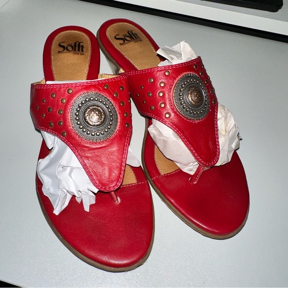 Sofft Shoes - Sofft Red Slip On Metal Medallion Studded Sandals | Size 9